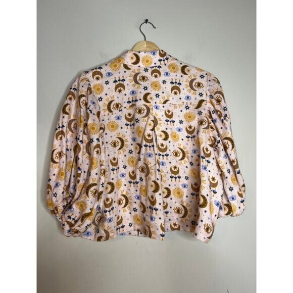 NEW The Femm Kengy Printed Puff Sleeve Top Women's Printed Pink Size: Large - Picture 6 of 7